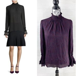 Kobi Halperin Sasha Long-Sleeve Mock-Neck Silk Blouse